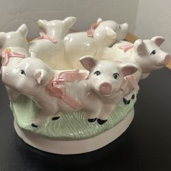 Vintage Holland Mold Circle Of Pigs Ceramic Planter 9”