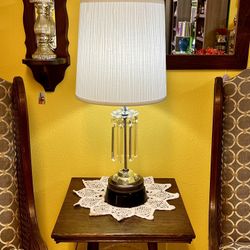 1950’s Art Deco Brass, Glass And Wood Table Lamp With Rectangular Glass Prisms