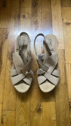 Clarks Collection Tan Cork Wedge Sandals – $10