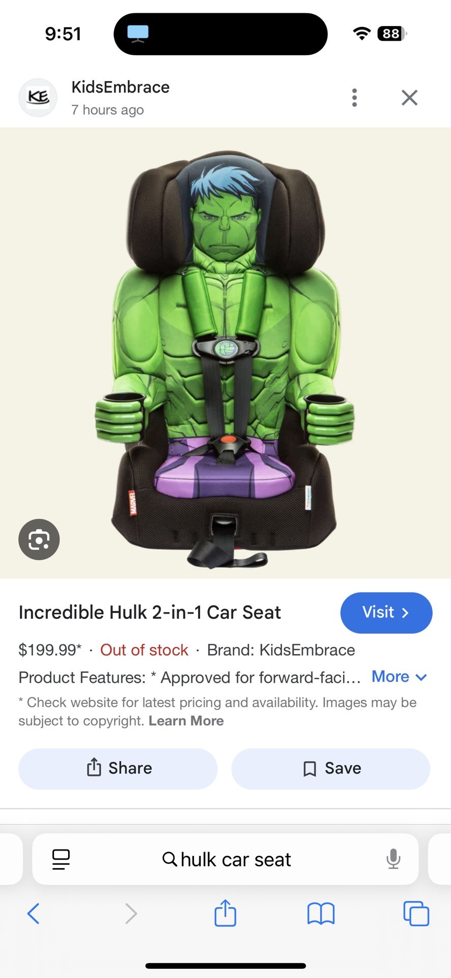 Hulk 2 In 1 Car seat