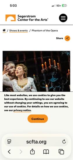 Phantom of the Opera 1 ticket tonight 8/16 Segerstrom 6:30pm