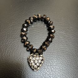 Brown Crystal Beaded Bracelet With Hanging Heart 