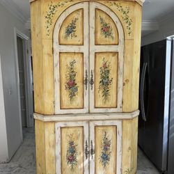 Hand painted Wood Corner Hutch Cabinet