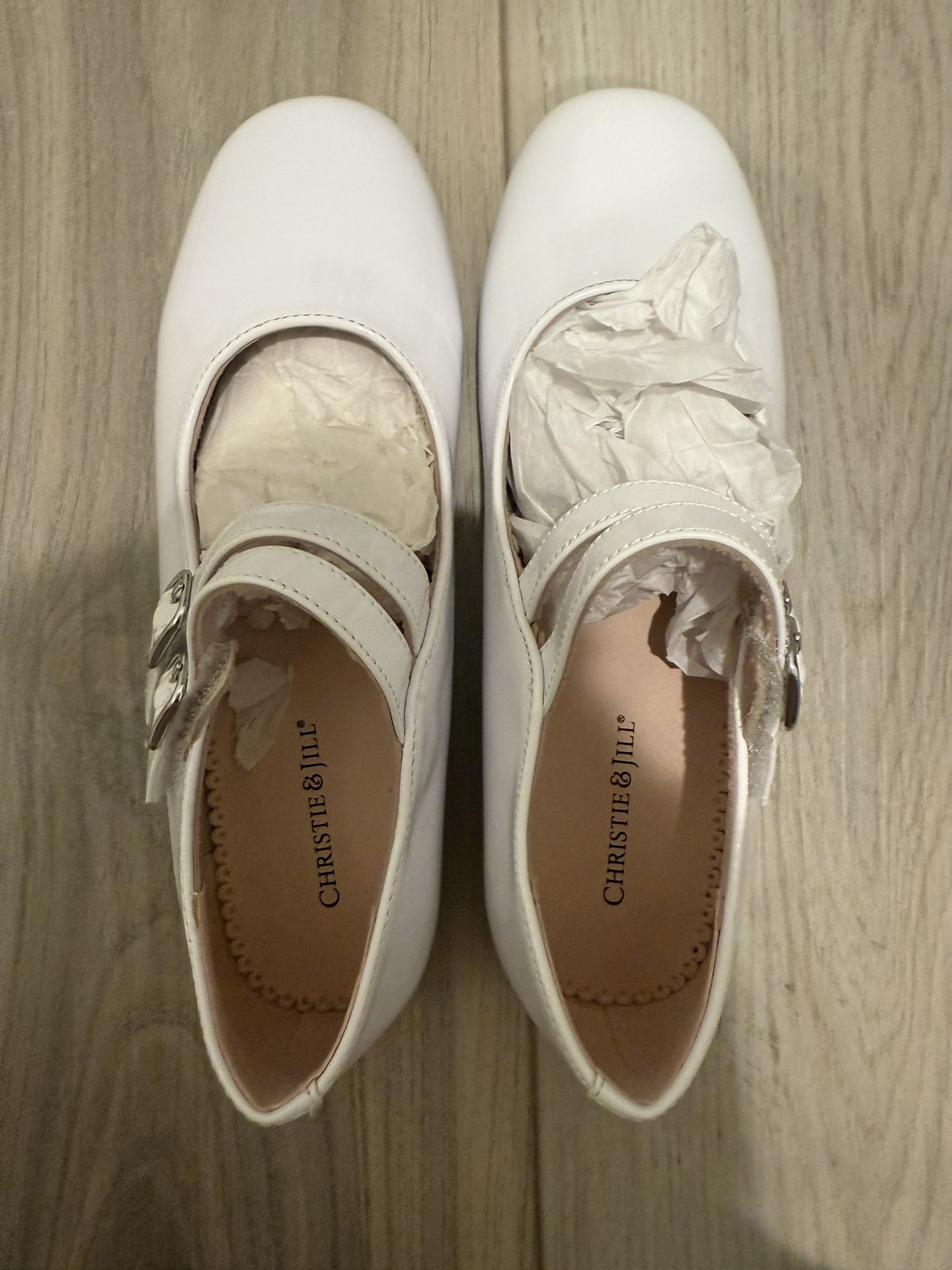 New White Strap On Flats Size 3