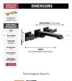 Wall Mounted Delta Bathroom Faucet- Black Matte-T3567LF