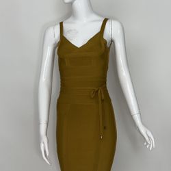 Mustard Seamless Bandage Dress – Size Small – Bodycon 37” – Polyester/Spandex