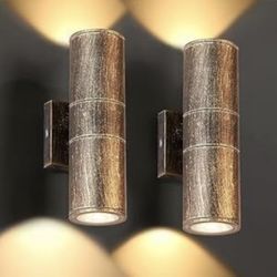 Dimmable Wall Lights Outdoor 2 Packs, Integrated LED Cylinder Up Down 12W 2700K Modern Aluminum Light, Waterproof Exterior Light for Porch Patio Door 