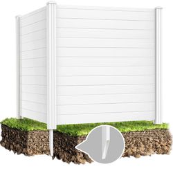 Outdoor Privacy Screen 2 Panels, 48"W x 49"H Decorative Air Conditioner Fence Trash Can Enclosure, PVC Vinyl Freestanding Fence w/3 Stakes for Garden 