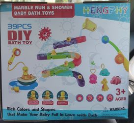 Bath Toy, HENGPHY 39PCS Bathtub Toys with Marble Run Bathroom Slide, Automatic Shower, Fishing Game and Mold Free Dinosaur Toys for Baby Toddler