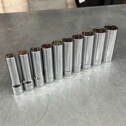 Snap On 1/2” Drive 6PT Metric Flank Drive Deep Socket Set 12-24mm