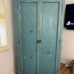Rustic Blue Wood Armoire 