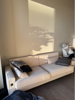 Modern Cream Sofa with Gold Accents - Like New