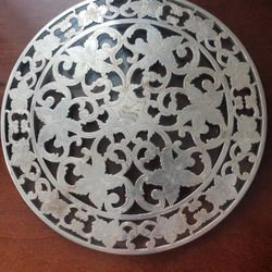 Antique Art Deco Webster Glass and Sterling Silver Overlay 6” Trivet