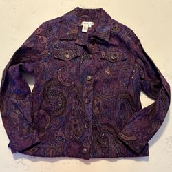 Vintage Cold Water Creek Beaded Women’s Jacket Size L  Dark Purple Paisley 