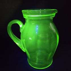 Vintage Depression Era Uranium Green Glass Pitcher