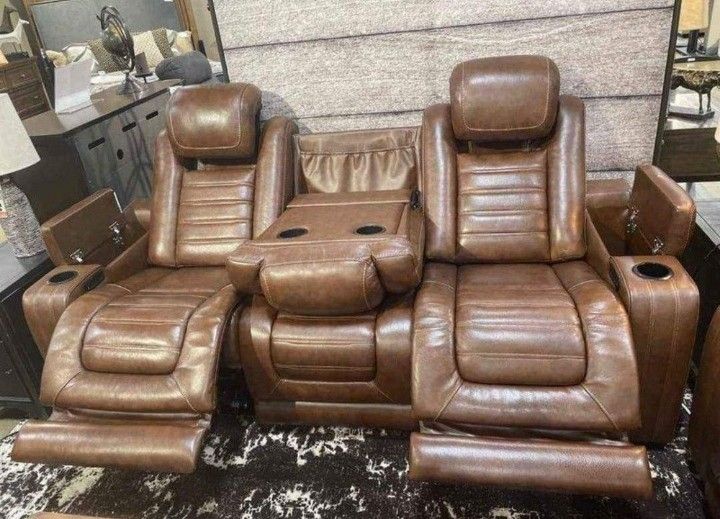 Real Leather Power Recliner Sofa With Massage Same Day Delivery
