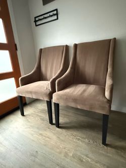 SENSATIONAL Wingback Armchairs - tan microfiber - dining or occasional chairs - delivery available