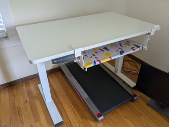 Sit stand desk ($200), 27" keyboard tray ($30), inclined desk treadmill ($190)