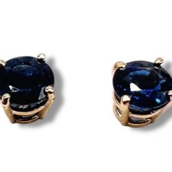 Blue Sapphire 14k Yellow Gold Stud Earrings