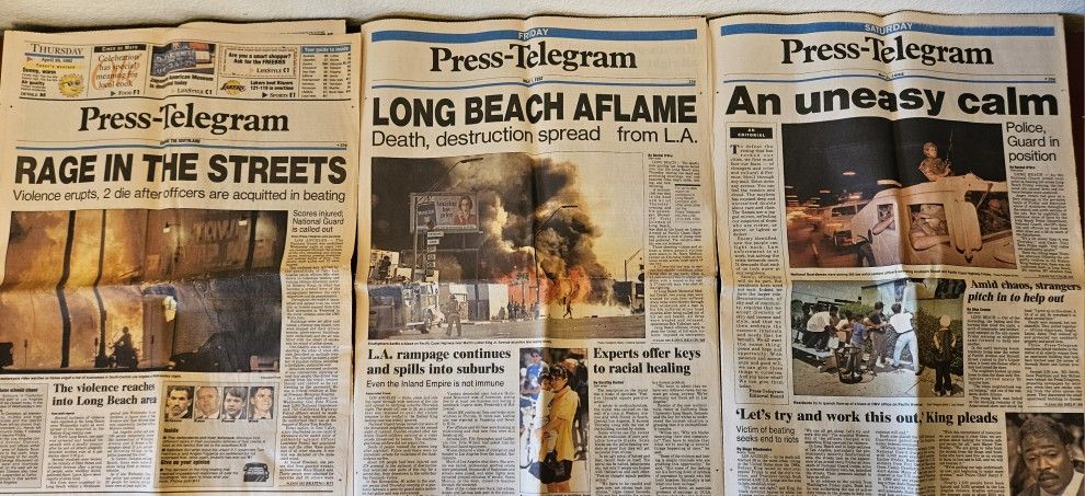 HISTORIC LA RIOTS LONG BEACH NEWSPAPERS
