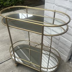 Bar Cart with Matte Gold Metal Finish, 2-Tiers