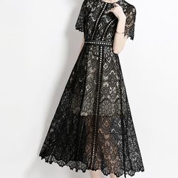 French-Style Hollow Out Lace Dress With Exquisite Crochet Details,Party Wedding Guest Women Vestido