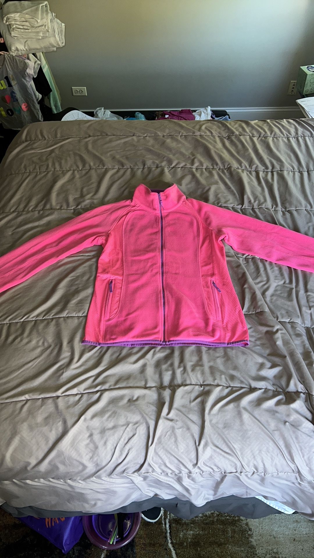 XERSION JCP Women's Full Zip Fleece Jacket in Neon Pink/Purple trim Size S