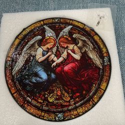 Round Angel Stained Glass Style Wall Decor