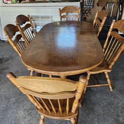 Solid Oak Dining Table And Leather Futon