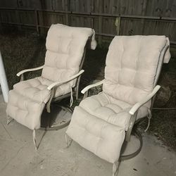 2 Swivel Rocking Metal Upholstered Outdoor Patio Chairs Beige With Cushions