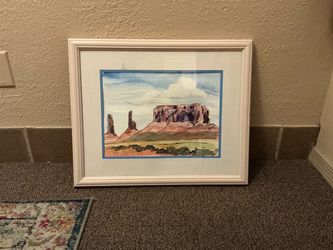 Framed Watercolor Desert Landscape Painting 18x22W