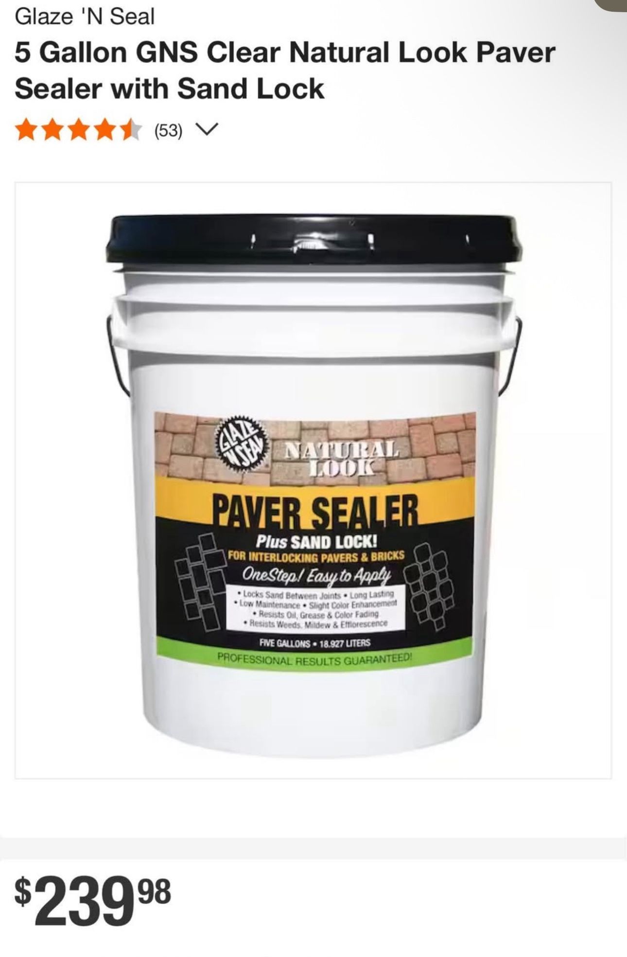 Multiple Sealers 5 Gallon GNS Clear Natural Look Paver Sealer with Sand Lock