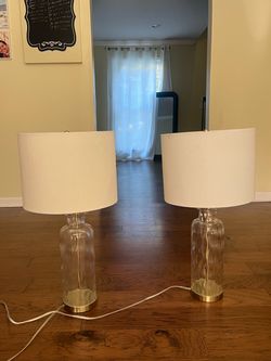 Set of 2 Glass Table Lamps with Cream Shades – 26” Tall