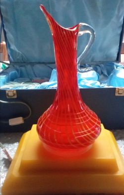 Red Swirl Art Glass Pitcher Vase Lamp