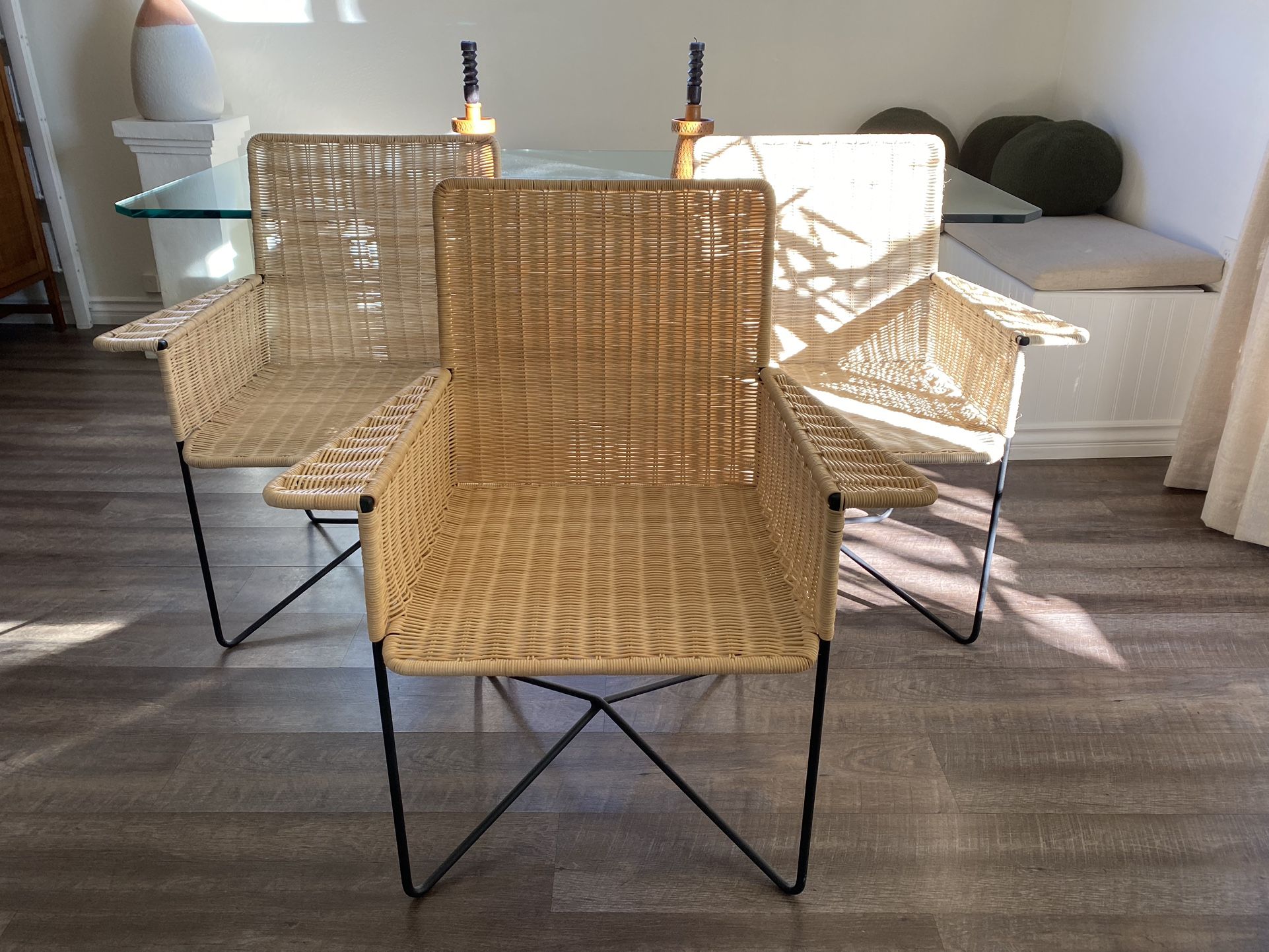Set of CB2 Silla en Mimbre Wicker Dining Chairs by Clara Porset