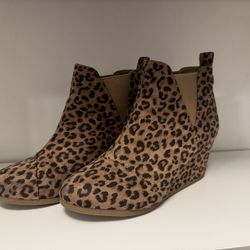 Leopard Print Wedge Ankle Boots