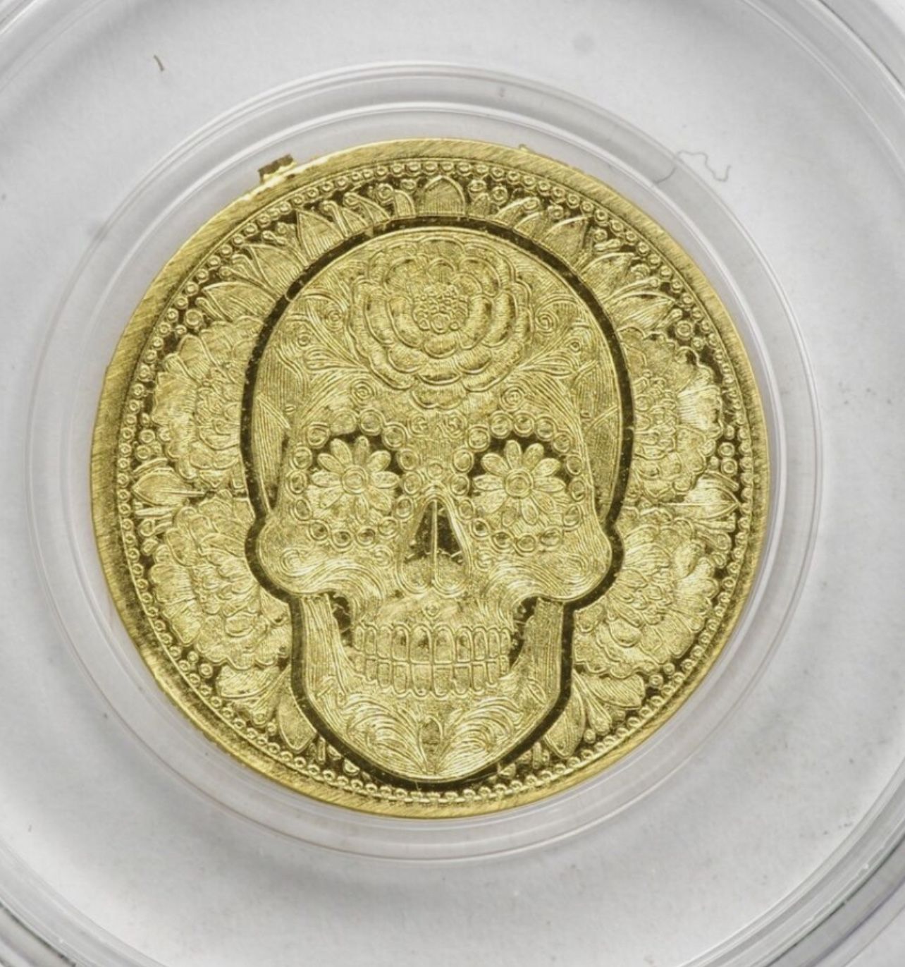 FRACTIONAL GOLD COIN • Day of the Dead Sugar Skull Dia De Los Nuertos in Capsule • 1/100th oz Pure Gold (99.99% Fine) • Limited Mintage