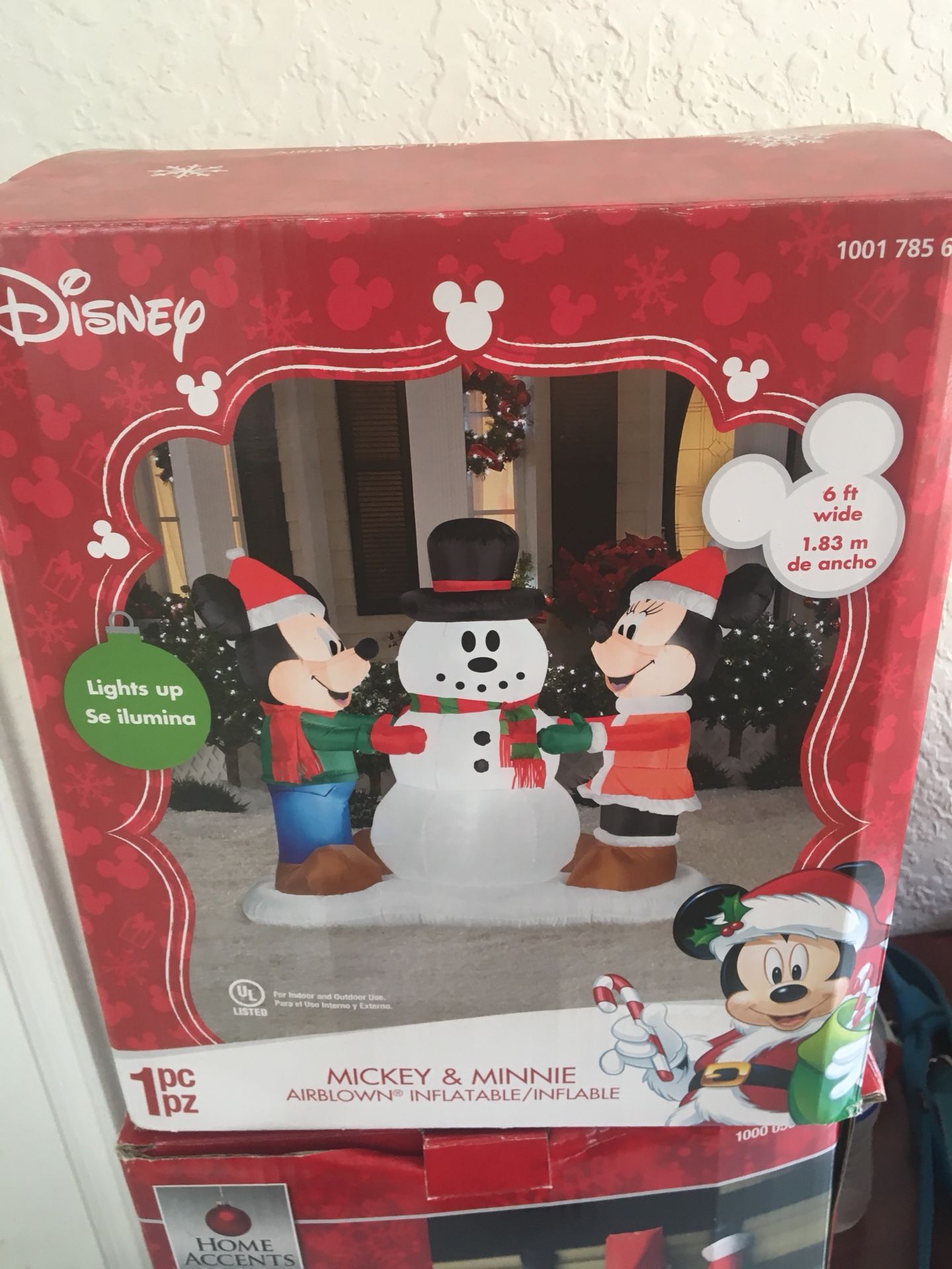 Mickey and Minnie Mouse building a snowman Christmas 6 Ft. Wide Airblown Inflatable