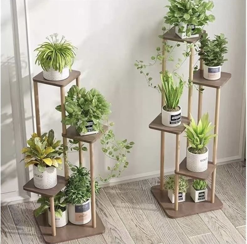 🌿 4-Tier Tall Bamboo Plant Stand – Nordic Style Corner Display Rack