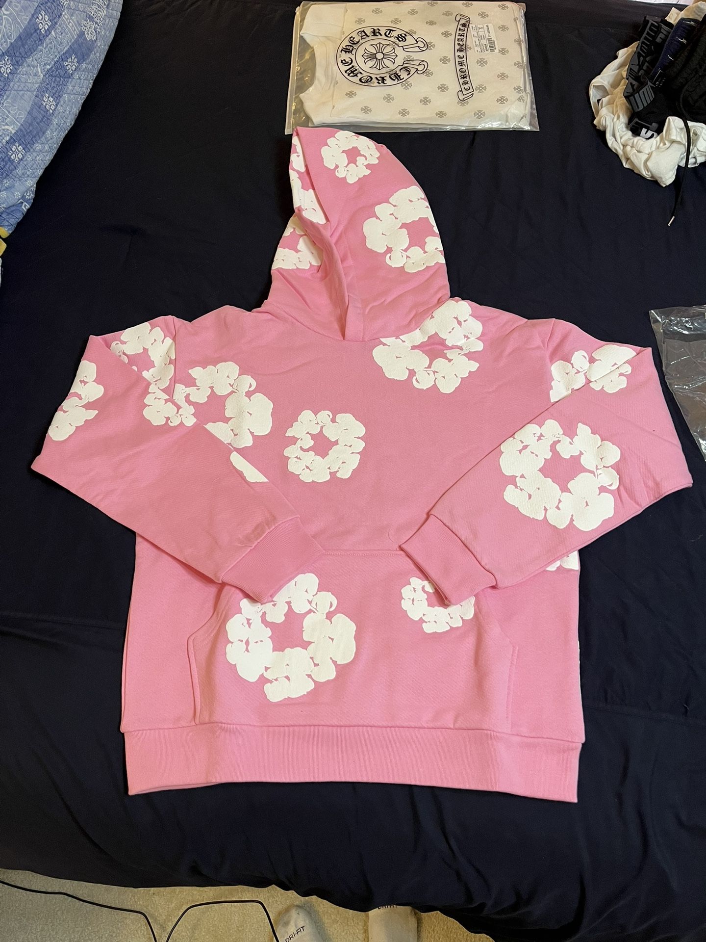 Pink And White Denim Tears Hoodie