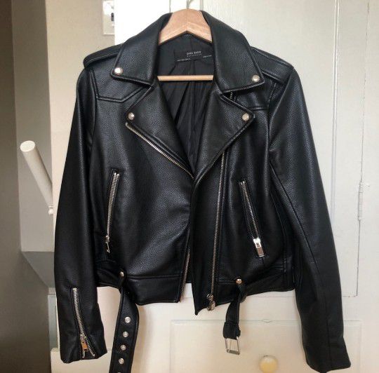 Zara Women Biker Vegan Leather Jacket 