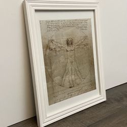 Wall Decor - Reproduction print of Vitruvian Man by Leonardo da Vinci, ca. 1490  • White wooden frame (with glass) in pristine condition  