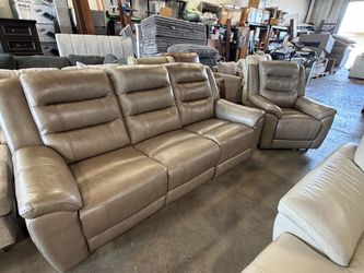 Gilman Creek Furniture Mason Leather Power Reclining Sofa with Power Headrests Set w Recliner