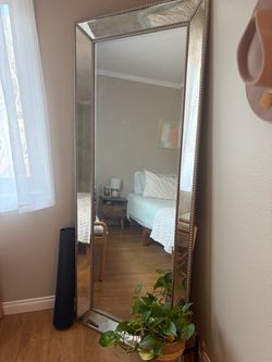 Large Floor Length Mirror Silver Beaded Frame