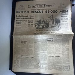 Antique 1941 Oregon Journal WWII newspaper British rescue 45,000 men