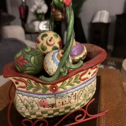 Him Shore Heartwood creek “sleigh bells ring” basket filled with four ornaments made in 2007