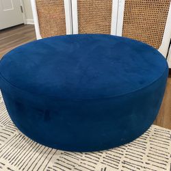 Deep Blue Velvet Ottoman 90cm
