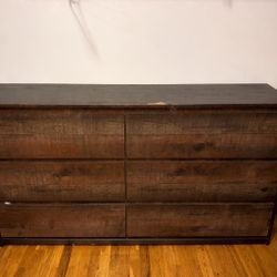 Extra-Wide 6-Drawer Dresser – Rustic Wood Finish (Cosmetic Damage) 
