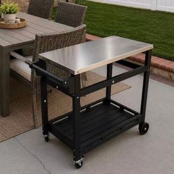 New In Box Commercial Grade Stainless Steel Top Food Serving Catering Outdoor Grilling Portable Rolling Island Cart 