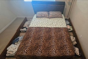 Queen Bed Frame w/ Drawers + Charging Station + Storage Headboard